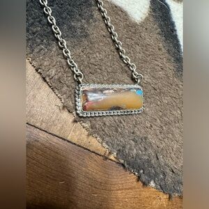 Faux Brown and Turquoise Adjustable Bar Necklace